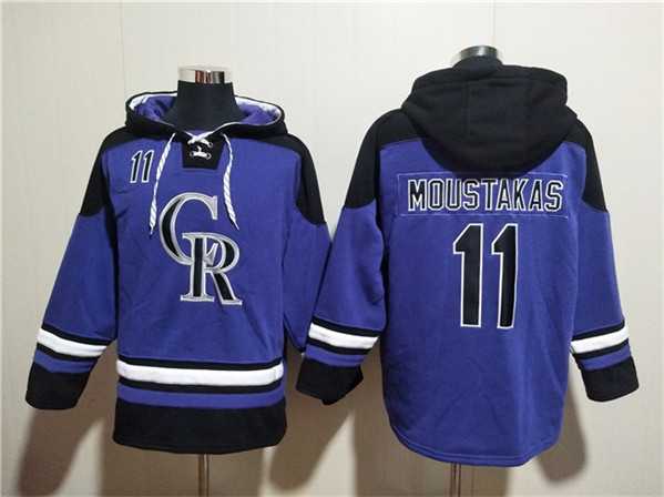 Men's Colorado Rockies #11 Mike Moustakas Purple Ageless Must-Have Lace-Up Pullover Hoodie,We sell and wholesale Men's Colorado Rockies #11 Mike Moustakas Purple Ageless Must-Have Lace-Up Pullover Hoodie on line form chian!